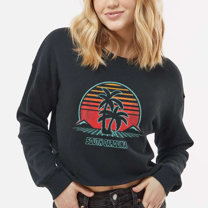 South Carolina Retro Palm Tree Beach 80s Style Cropped Pullover Crew