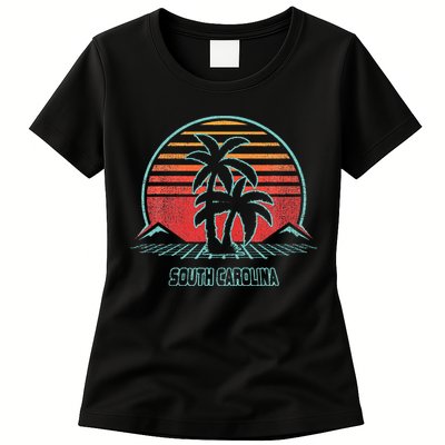 South Carolina Retro Palm Tree Beach 80s Style Womens T-Shirt