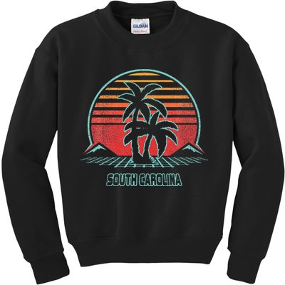 South Carolina Retro Palm Tree Beach 80s Style Kids Sweatshirt