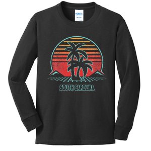 South Carolina Retro Palm Tree Beach 80s Style Kids Long Sleeve Shirt