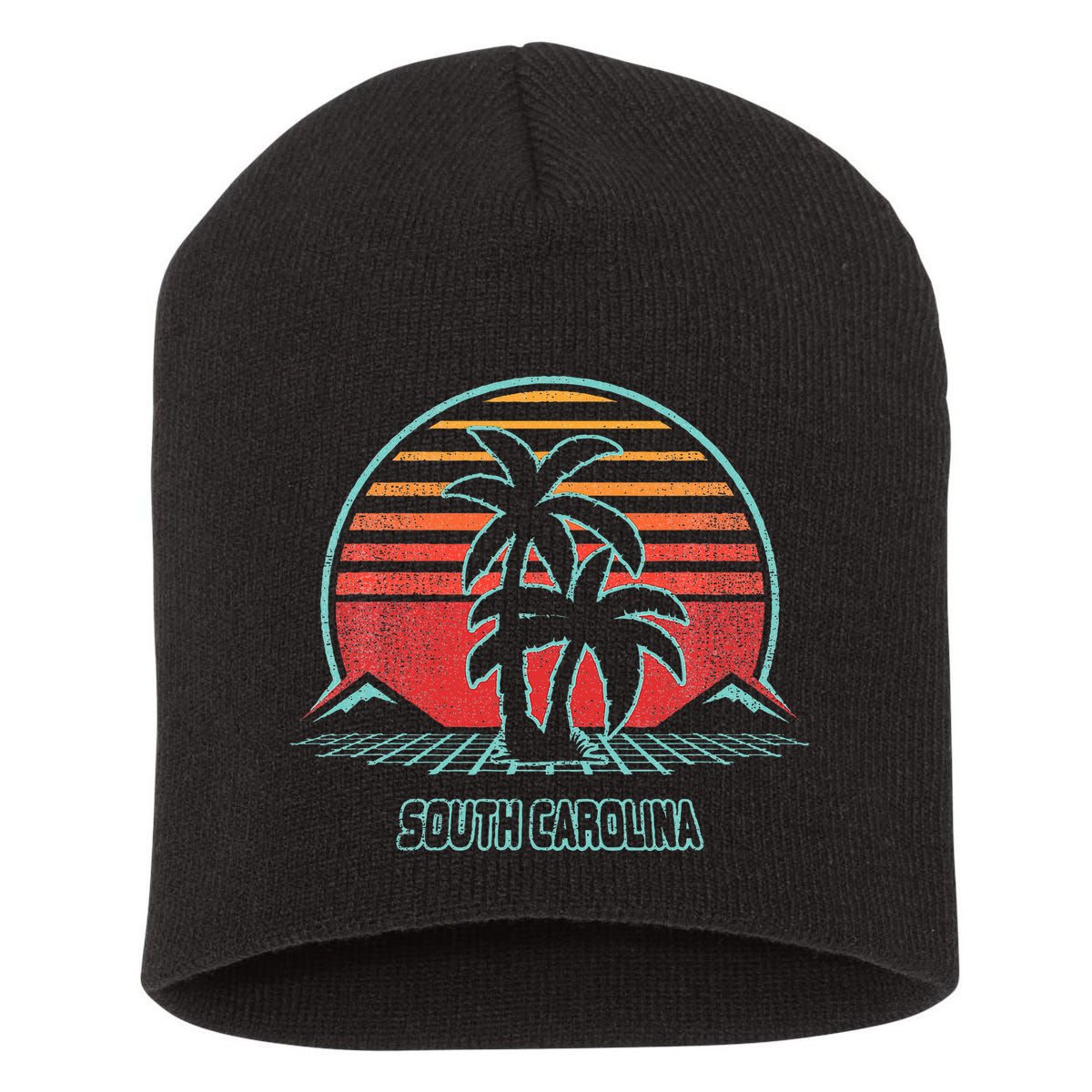 South Carolina Retro Palm Tree Beach 80s Style Short Acrylic Beanie