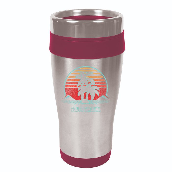 South Carolina Retro Palm Tree Beach 80s Style 16oz Travel Tumbler