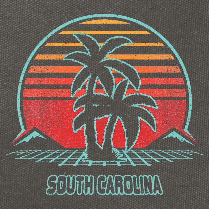 South Carolina Retro Palm Tree Beach 80s Style Cotton Canvas Backpack