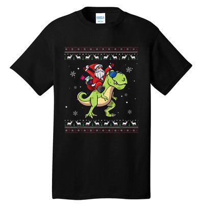 Santa Claus Riding Dinosaur T Rex Christmas Ugly Xmas Tall T-Shirt