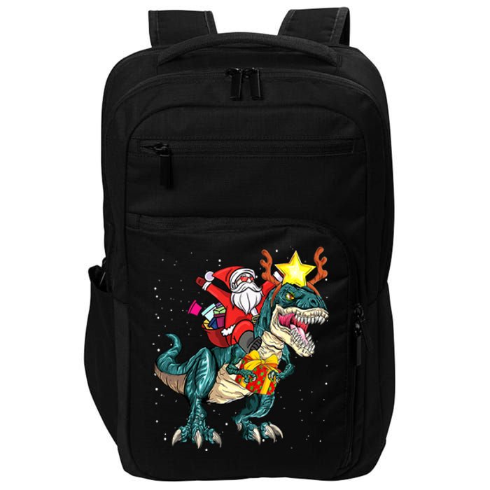 Santa Claus Riding Dinosaur T Rex Christmas Ugly Xmas Boys Impact Tech Backpack