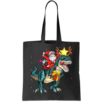 Santa Claus Riding Dinosaur T Rex Christmas Ugly Xmas Boys Tote Bag