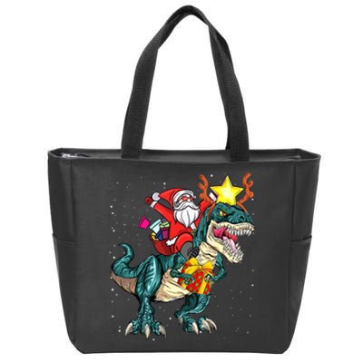 Santa Claus Riding Dinosaur T Rex Christmas Ugly Xmas Boys Zip Tote Bag