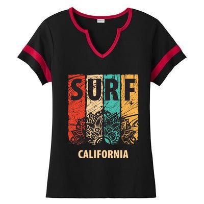 Surf California Retro Colors Ladies Halftime Notch Neck Tee