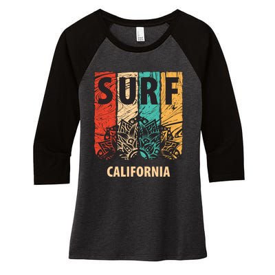 Surf California Retro Colors Women's Tri-Blend 3/4-Sleeve Raglan Shirt