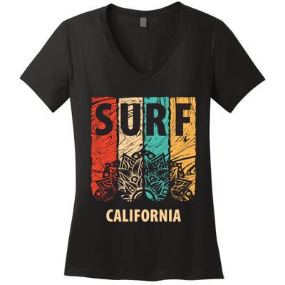 Surf California Retro Colors Women's V-Neck T-Shirt