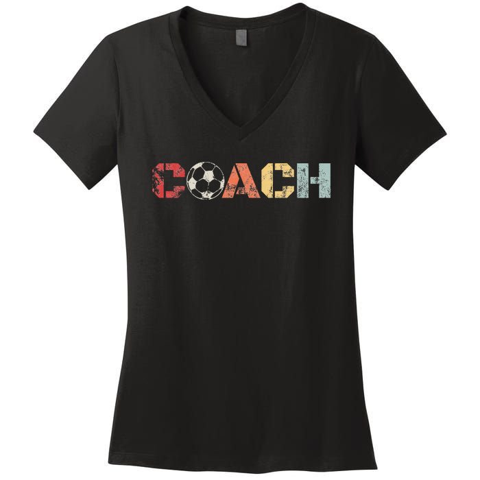 Soccer Coach Retro Vintage Instructional Soccer Ball Staff Women's V-Neck T-Shirt