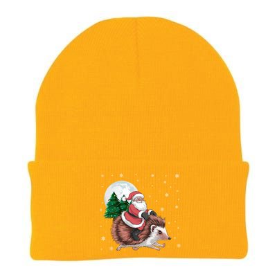 Santa Claus Riding Hedgehog Funny Christmas Tree Lights Cute Gift Knit Cap Winter Beanie