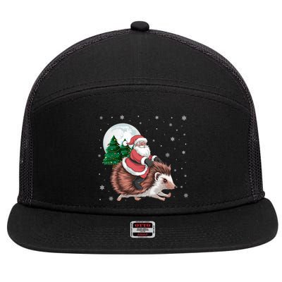 Santa Claus Riding Hedgehog Funny Christmas Tree Lights Cute Gift 7 Panel Mesh Trucker Snapback Hat