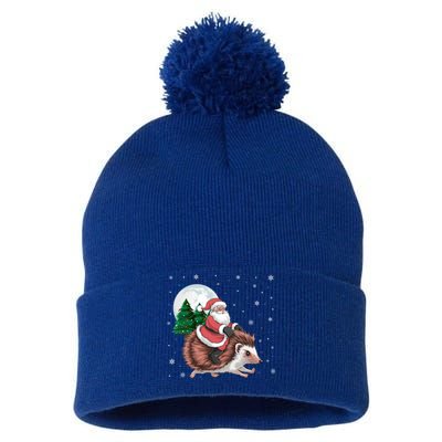 Santa Claus Riding Hedgehog Funny Christmas Tree Lights Cute Gift Pom Pom 12in Knit Beanie