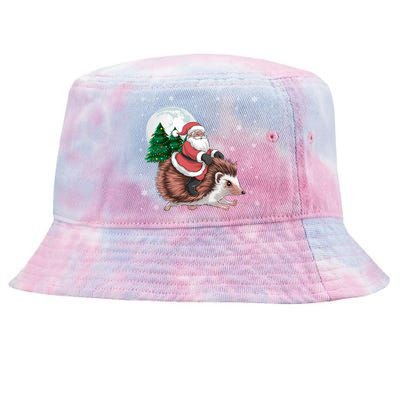 Santa Claus Riding Hedgehog Funny Christmas Tree Lights Cute Gift Tie-Dyed Bucket Hat