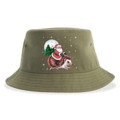 Santa Claus Riding Hedgehog Funny Christmas Tree Lights Cute Gift Sustainable Bucket Hat