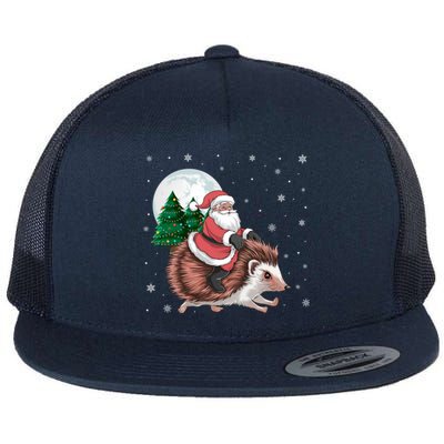 Santa Claus Riding Hedgehog Funny Christmas Tree Lights Cute Gift Flat Bill Trucker Hat