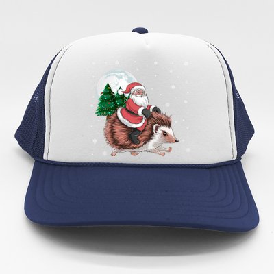 Santa Claus Riding Hedgehog Funny Christmas Tree Lights Cute Gift Trucker Hat