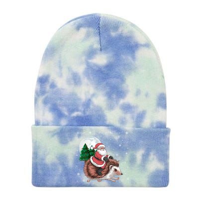 Santa Claus Riding Hedgehog Funny Christmas Tree Lights Cute Gift Tie Dye 12in Knit Beanie