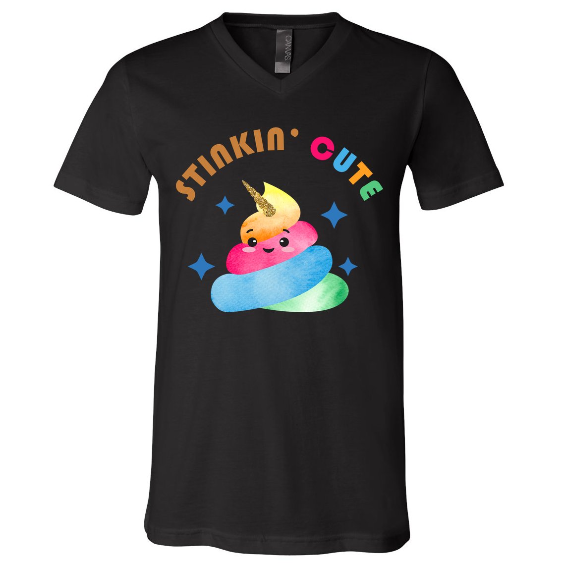 Stinkin Cute Rainbow Poop Unicorn Emoji V-Neck T-Shirt