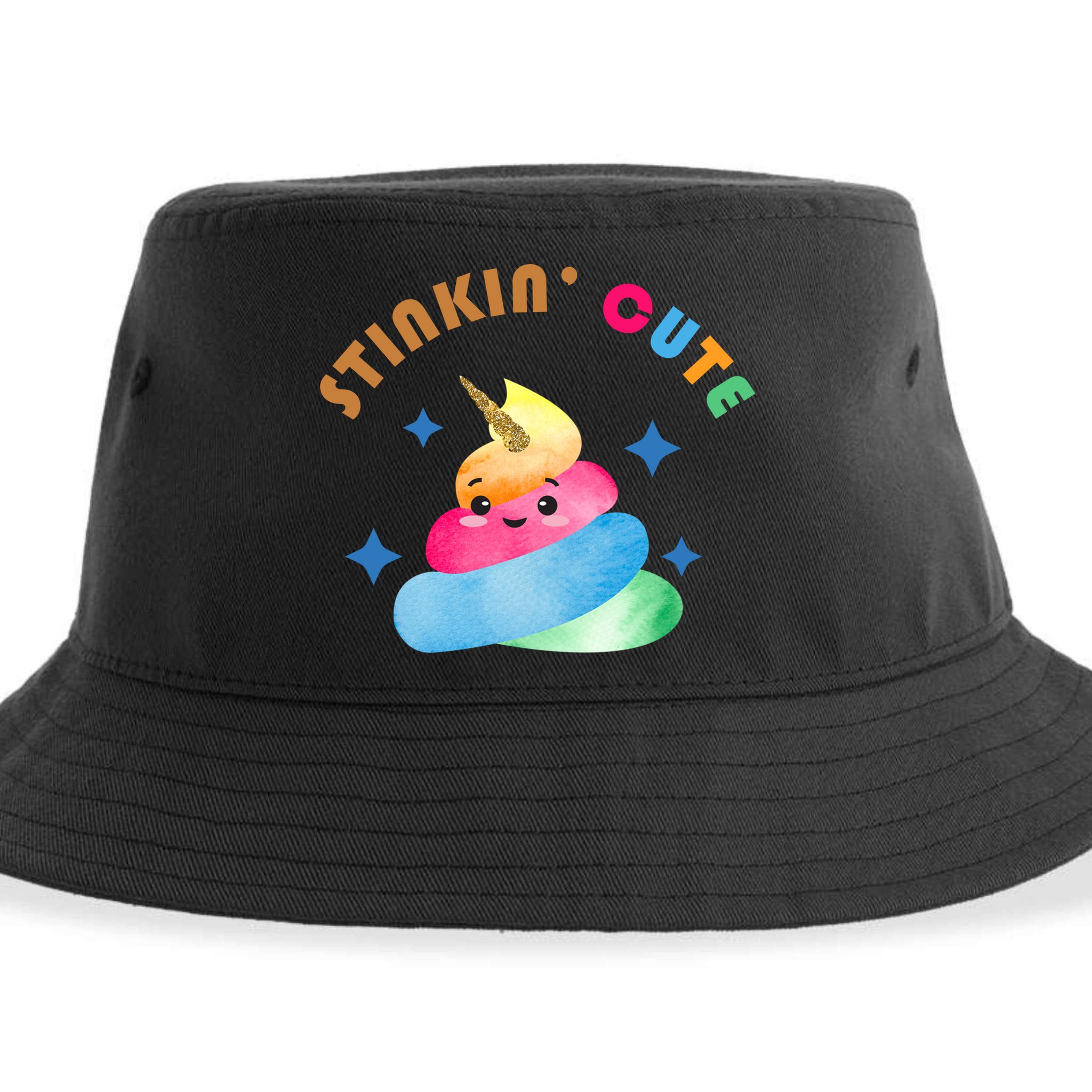 Stinkin Cute Rainbow Poop Unicorn Emoji Sustainable Bucket Hat