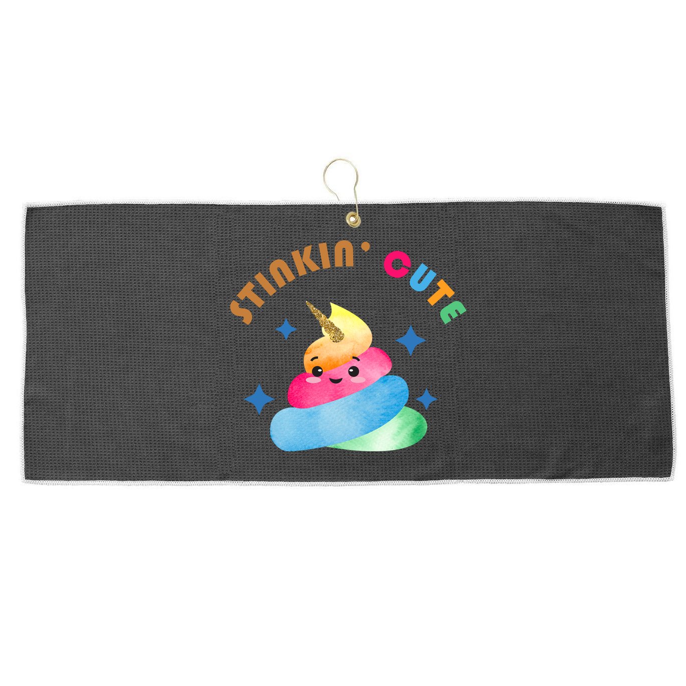 Stinkin Cute Rainbow Poop Unicorn Emoji Large Microfiber Waffle Golf Towel