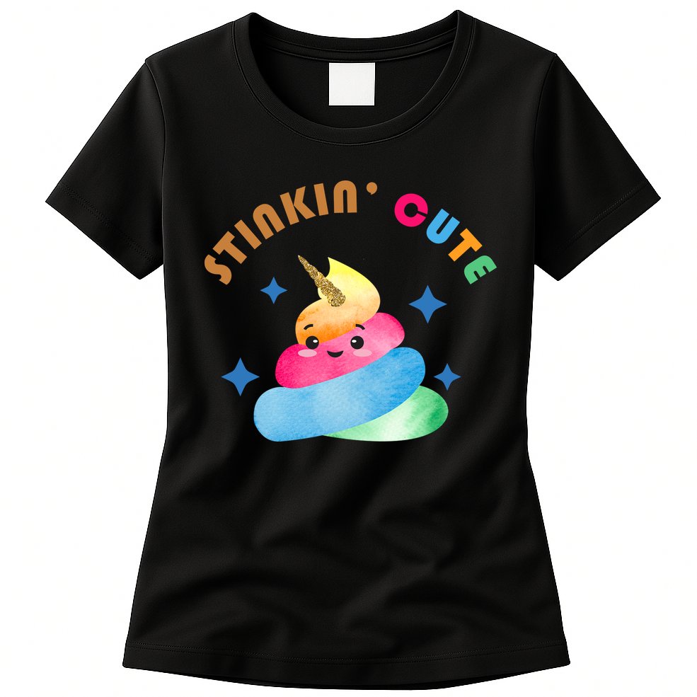 Stinkin Cute Rainbow Poop Unicorn Emoji Womens T-Shirt