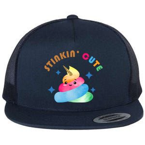 Stinkin Cute Rainbow Poop Unicorn Emoji Flat Bill Trucker Hat