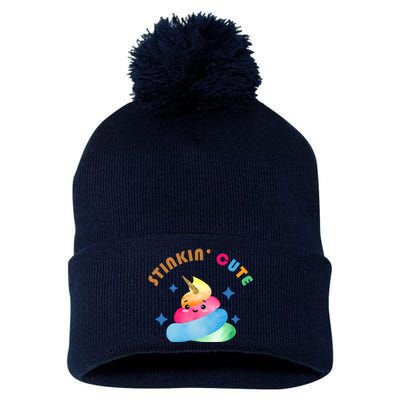 Stinkin Cute Rainbow Poop Unicorn Emoji Pom Pom 12in Knit Beanie