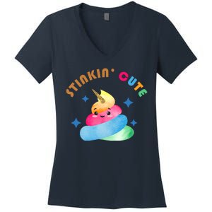 Stinkin Cute Rainbow Poop Unicorn Emoji Women's V-Neck T-Shirt