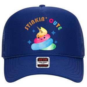 Stinkin Cute Rainbow Poop Unicorn Emoji High Crown Mesh Back Trucker Hat