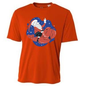 Santa Claus Riding Lobster Cooling Performance Crew T-Shirt