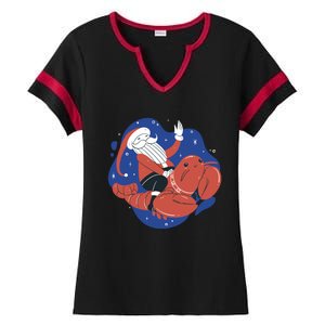 Santa Claus Riding Lobster Ladies Halftime Notch Neck Tee