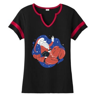 Santa Claus Riding Lobster Ladies Halftime Notch Neck Tee