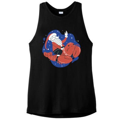 Santa Claus Riding Lobster Ladies PosiCharge Tri-Blend Wicking Tank