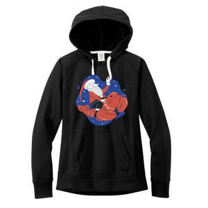 Santa Claus Riding Lobster Women's Fleece Hoodie