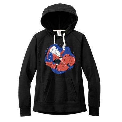 Santa Claus Riding Lobster Women's Fleece Hoodie