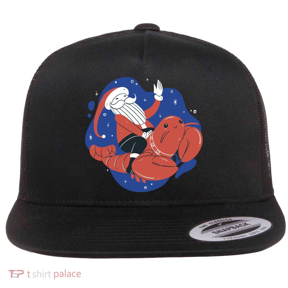 Santa Claus Riding Lobster Flatbill Hat