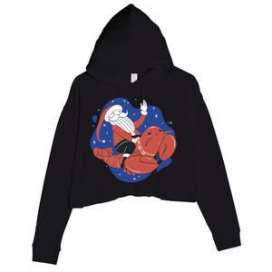 Santa Claus Riding Lobster Crop Fleece Hoodie