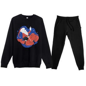 Santa Claus Riding Lobster Premium Crewneck Sweatsuit Set