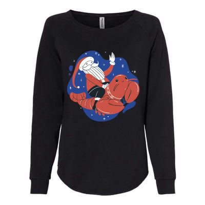 Santa Claus Riding Lobster Womens California Wash Sweatshirt