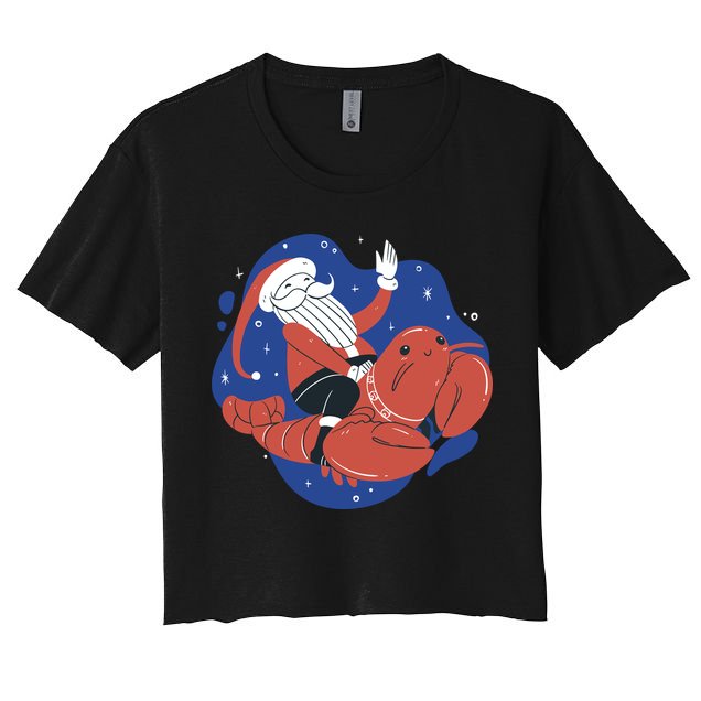 Santa Claus Riding Lobster Crop Top
