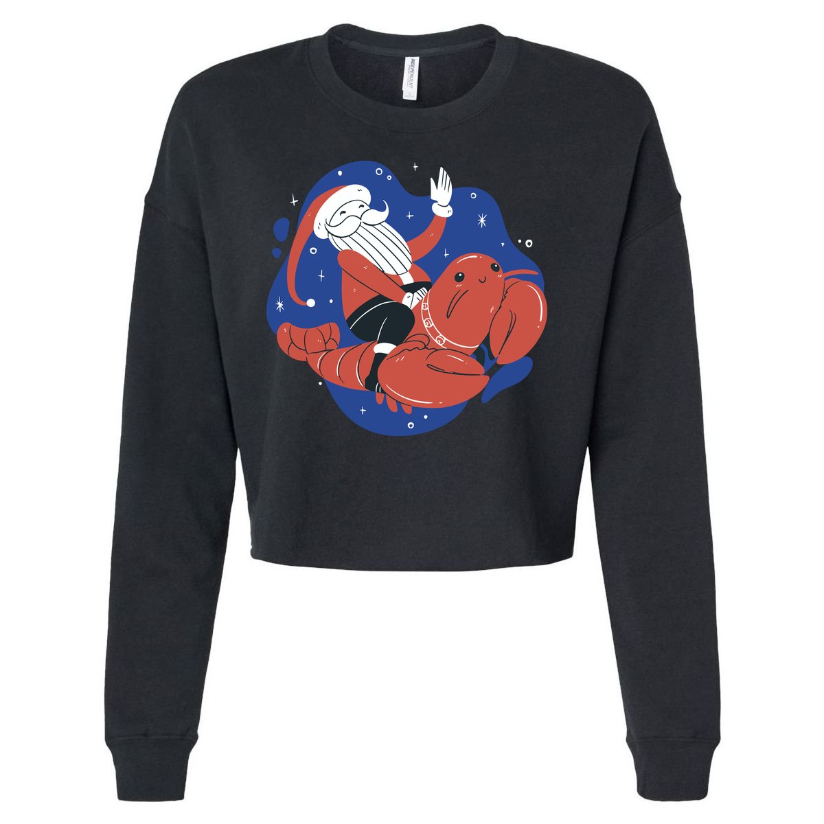 Santa Claus Riding Lobster Cropped Pullover Crew