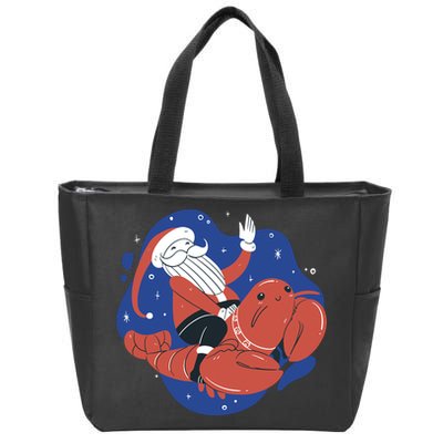 Santa Claus Riding Lobster Zip Tote Bag