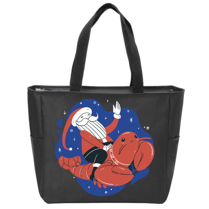 Santa Claus Riding Lobster Zip Tote Bag