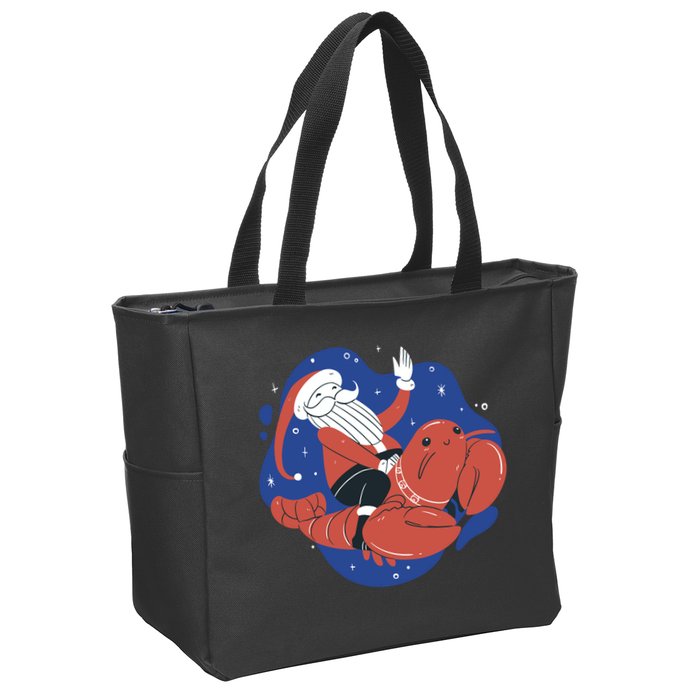 Santa Claus Riding Lobster Zip Tote Bag