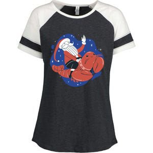 Santa Claus Riding Lobster Enza Ladies Jersey Colorblock Tee