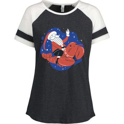 Santa Claus Riding Lobster Enza Ladies Jersey Colorblock Tee