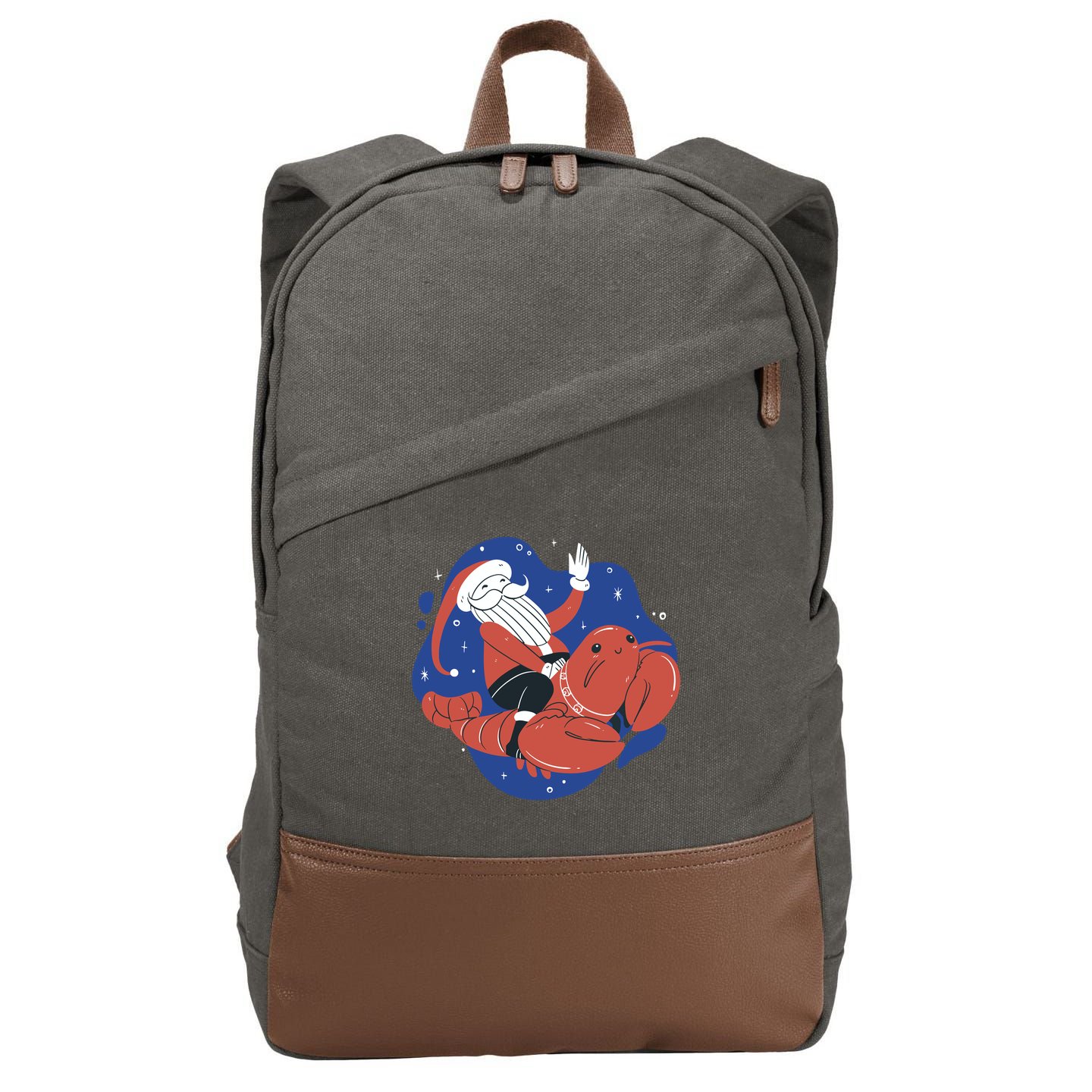 Santa Claus Riding Lobster Cotton Canvas Backpack