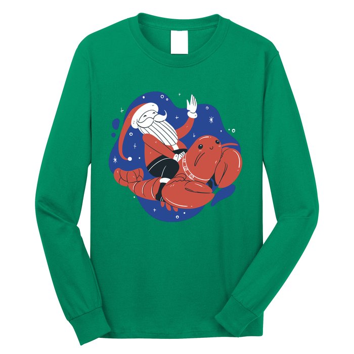 Santa Claus Riding Lobster Long Sleeve Shirt